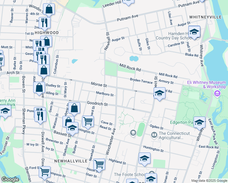 map of restaurants, bars, coffee shops, grocery stores, and more near 167 Morse Street in Hamden