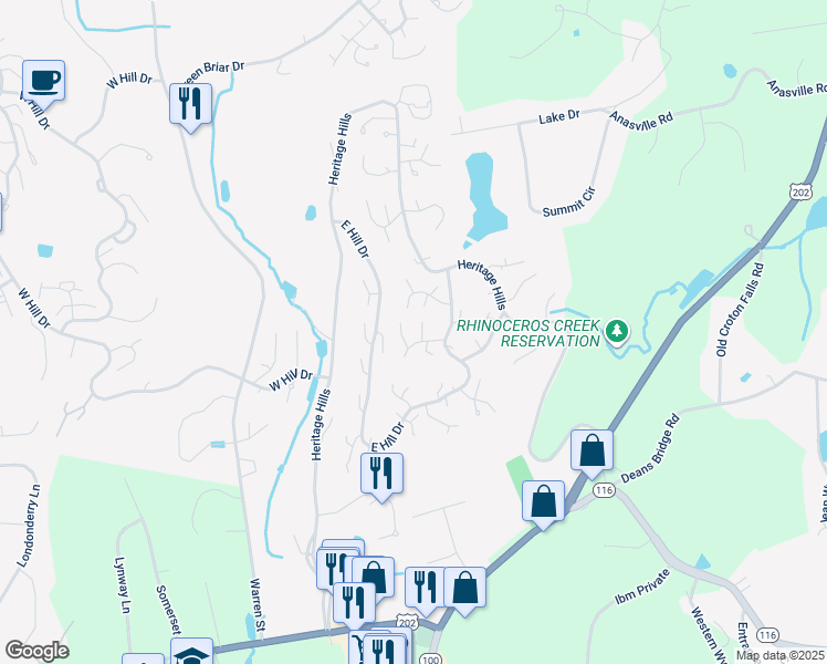 map of restaurants, bars, coffee shops, grocery stores, and more near 108 Heritage Hills in Westchester County