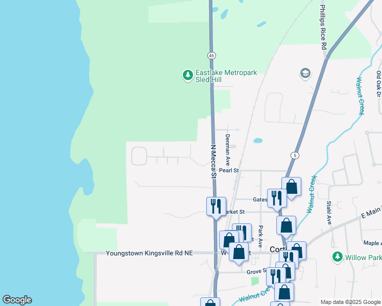 map of restaurants, bars, coffee shops, grocery stores, and more near 303 North Mecca Street in Cortland
