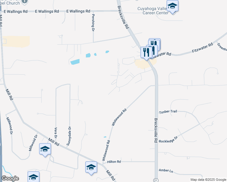 map of restaurants, bars, coffee shops, grocery stores, and more near 6930 Carriage Hill Drive in Brecksville