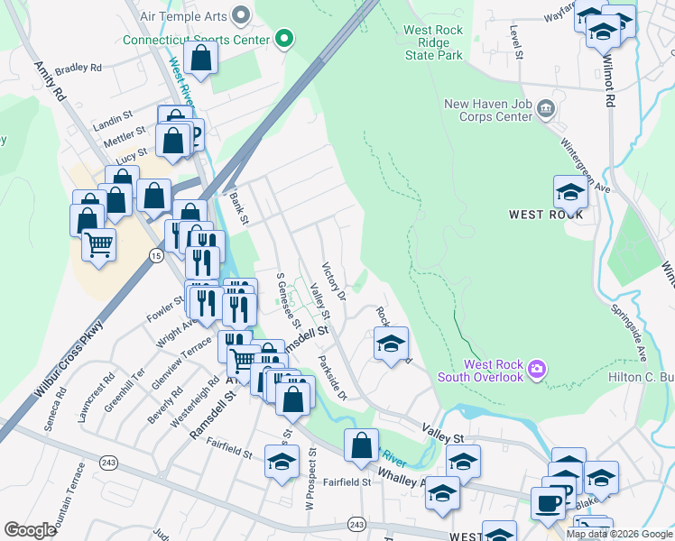 map of restaurants, bars, coffee shops, grocery stores, and more near 28 Hilltop Road in New Haven