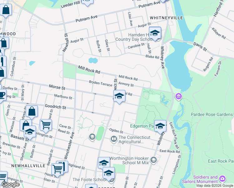 map of restaurants, bars, coffee shops, grocery stores, and more near 930 Prospect Street in Hamden