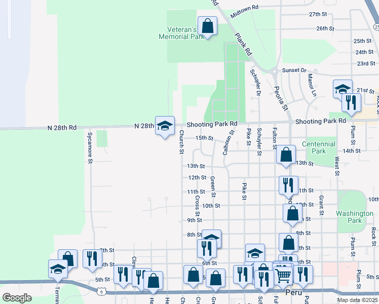 map of restaurants, bars, coffee shops, grocery stores, and more near 2416 15th Street in Peru