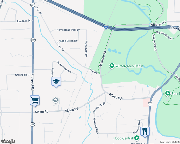 map of restaurants, bars, coffee shops, grocery stores, and more near 10013 Woodhurst Drive in Strongsville