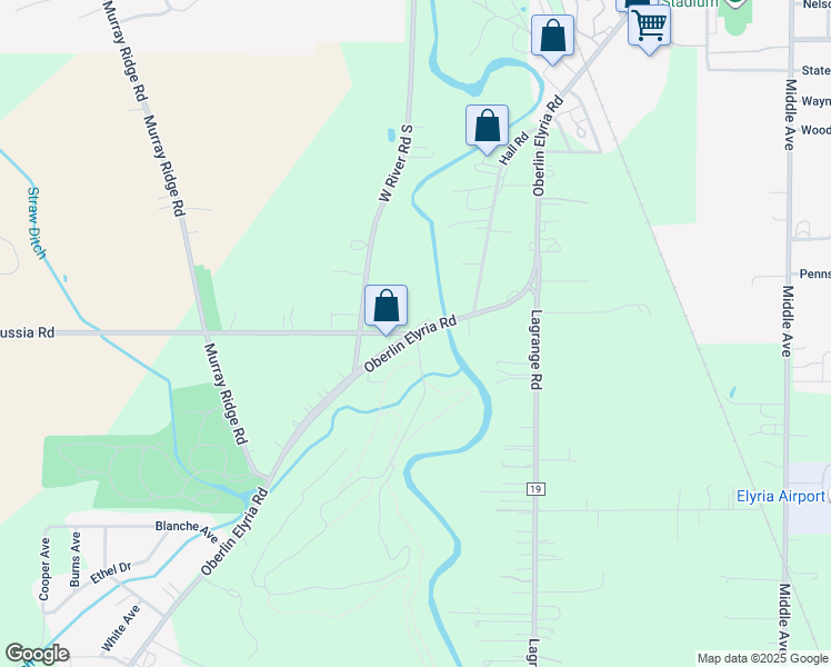 map of restaurants, bars, coffee shops, grocery stores, and more near 1202 Oberlin Elyria Road in Elyria