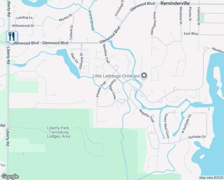 map of restaurants, bars, coffee shops, grocery stores, and more near Outrigger Cove in Reminderville