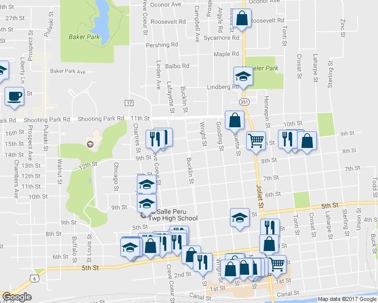 map of restaurants, bars, coffee shops, grocery stores, and more near 933 Bucklin Street in LaSalle