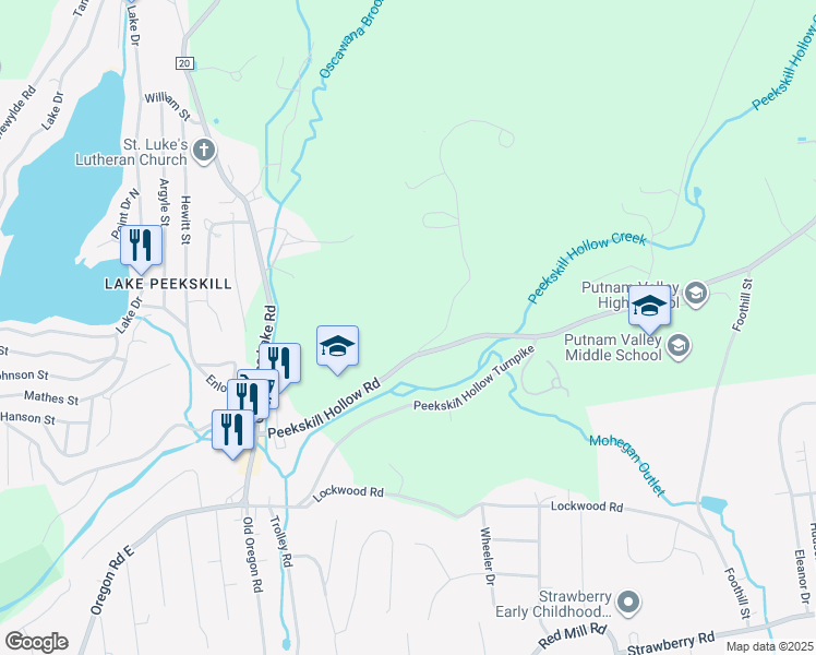 map of restaurants, bars, coffee shops, grocery stores, and more near 17 Marsh Hill Road in Putnam Valley
