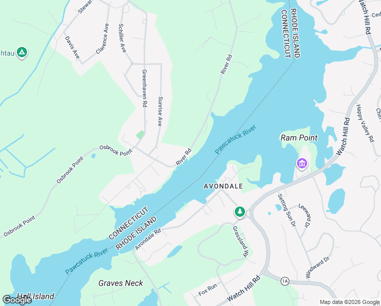 map of restaurants, bars, coffee shops, grocery stores, and more near 417 River Road in Stonington