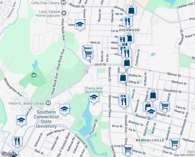 map of restaurants, bars, coffee shops, grocery stores, and more near 180 West Easton Street in Hamden