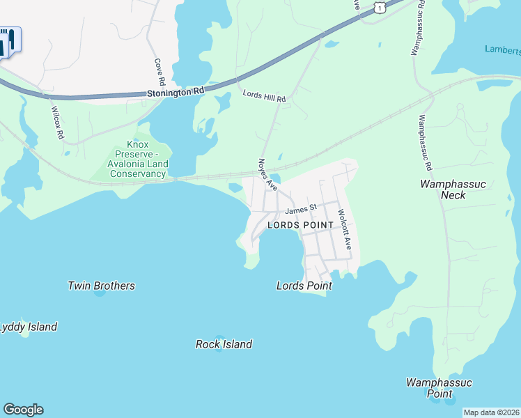 map of restaurants, bars, coffee shops, grocery stores, and more near 5 James Street in Stonington