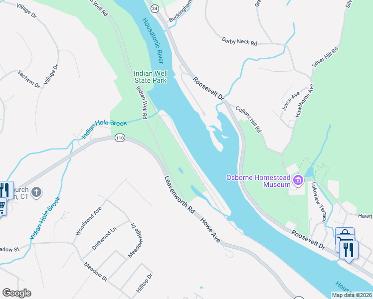 map of restaurants, bars, coffee shops, grocery stores, and more near 65 Indian Well Road in Shelton