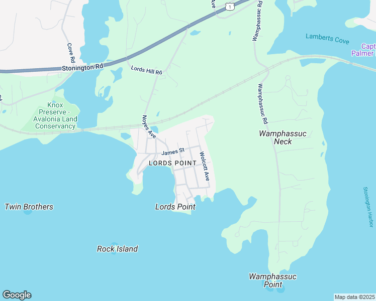 map of restaurants, bars, coffee shops, grocery stores, and more near 50 James Street in Stonington