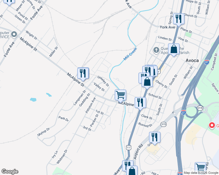 map of restaurants, bars, coffee shops, grocery stores, and more near 699 Greeley St in Avoca