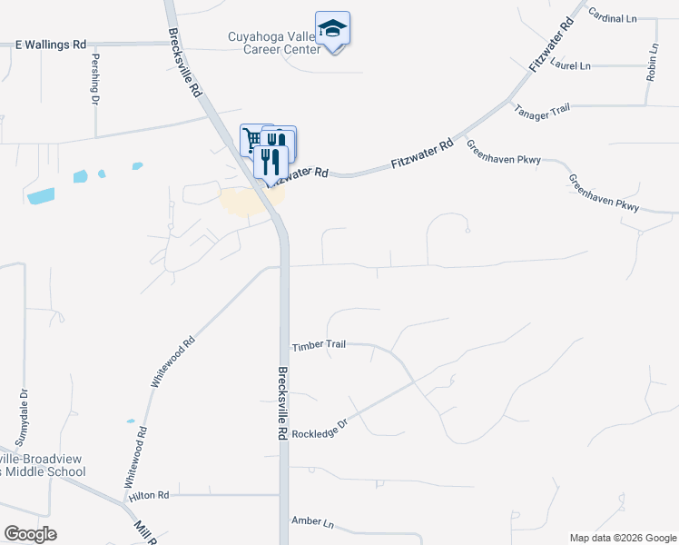 map of restaurants, bars, coffee shops, grocery stores, and more near 9200 Whitewood Road in Brecksville