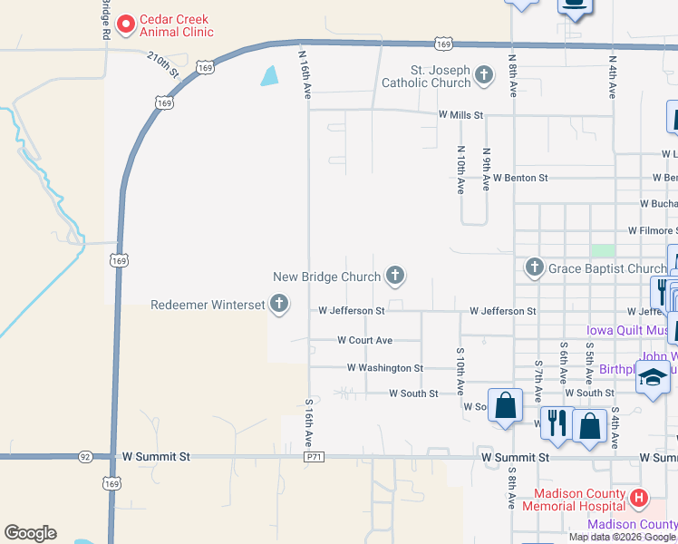 map of restaurants, bars, coffee shops, grocery stores, and more near 311 North 16th Avenue in Winterset