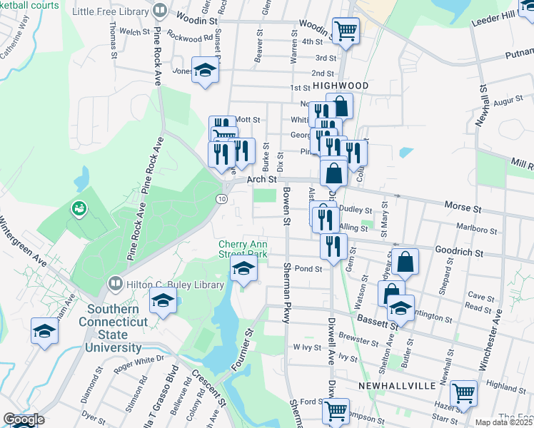 map of restaurants, bars, coffee shops, grocery stores, and more near 105 West Easton Street in Hamden