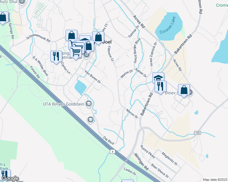 map of restaurants, bars, coffee shops, grocery stores, and more near 23 Van Buren Drive in Palm Tree