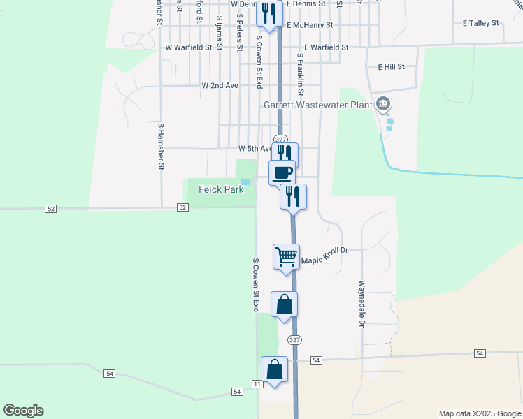 map of restaurants, bars, coffee shops, grocery stores, and more near 1315 South Cowen St Exd in Garrett
