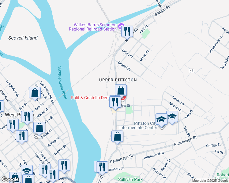 map of restaurants, bars, coffee shops, grocery stores, and more near 562 N Main St in Pittston