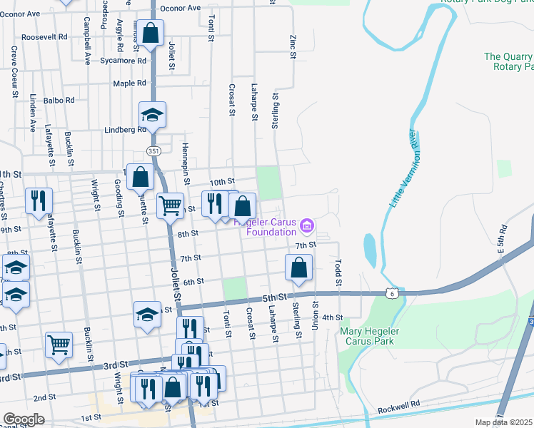 map of restaurants, bars, coffee shops, grocery stores, and more near 826 Laharpe Street in LaSalle