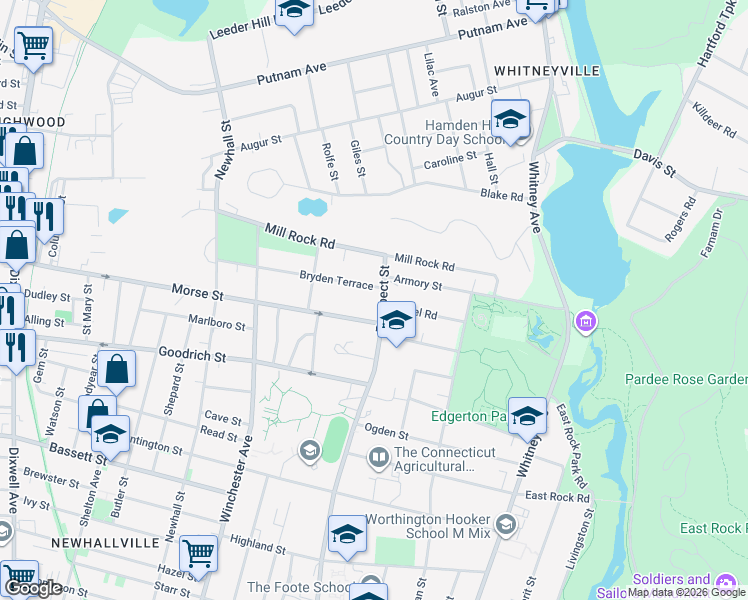 map of restaurants, bars, coffee shops, grocery stores, and more near 930 Prospect Street in Hamden