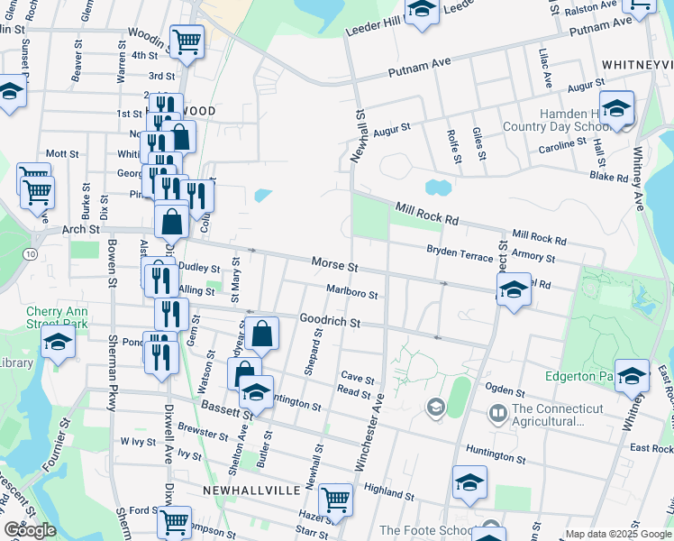 map of restaurants, bars, coffee shops, grocery stores, and more near 214 Morse Street in Hamden