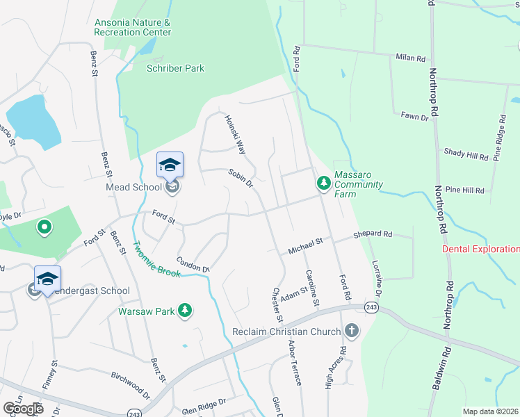 map of restaurants, bars, coffee shops, grocery stores, and more near 1 Sobin Drive in Ansonia