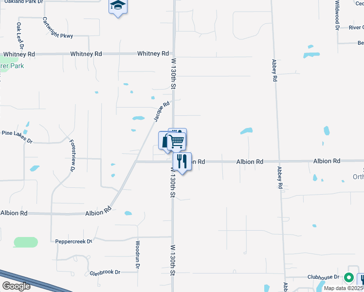 map of restaurants, bars, coffee shops, grocery stores, and more near 9957 West 130th Street in North Royalton