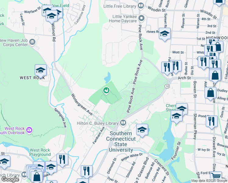 map of restaurants, bars, coffee shops, grocery stores, and more near 180 Pine Rock Avenue in Hamden