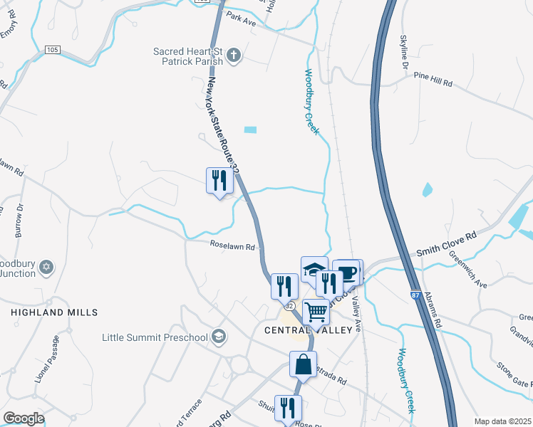 map of restaurants, bars, coffee shops, grocery stores, and more near 356 New York 32 in Woodbury