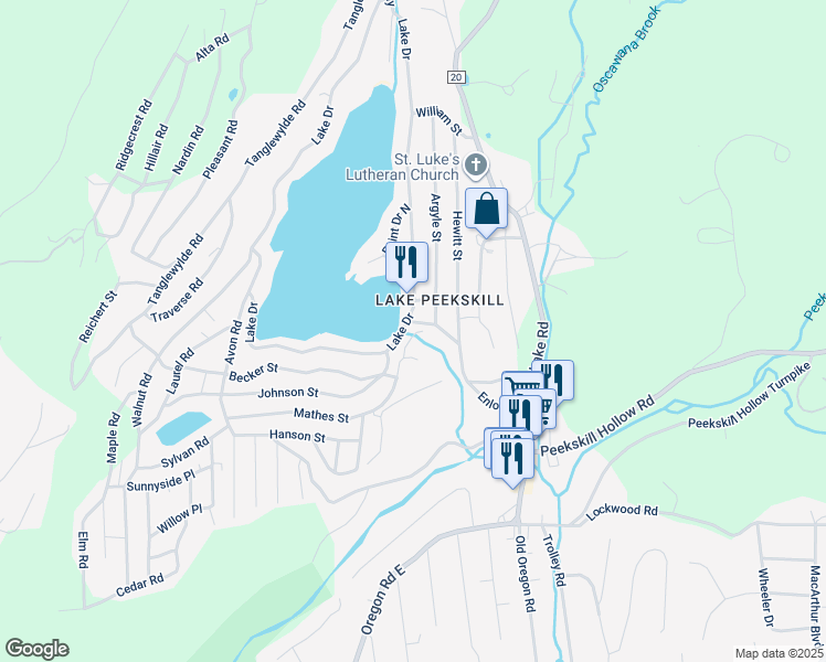 map of restaurants, bars, coffee shops, grocery stores, and more near 23 Chester Place in Putnam Valley