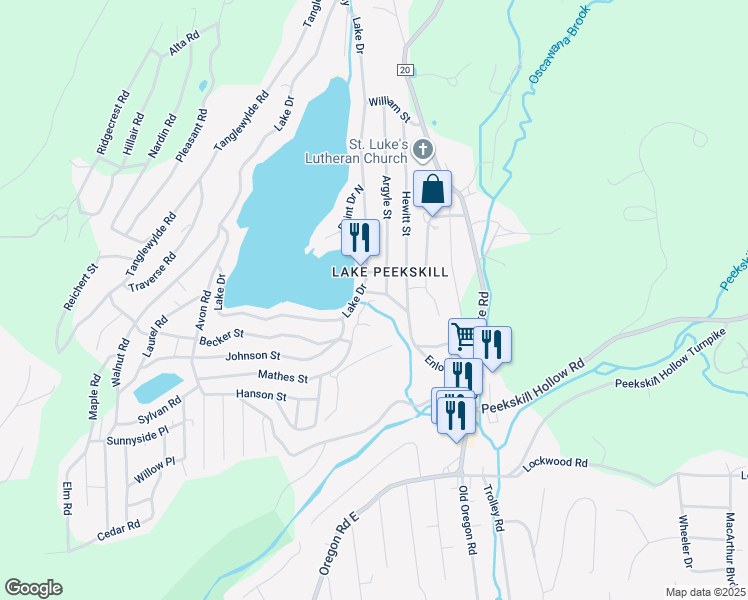 map of restaurants, bars, coffee shops, grocery stores, and more near 23 Chester Place in Putnam Valley