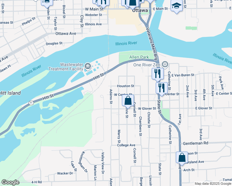 map of restaurants, bars, coffee shops, grocery stores, and more near 420 Adams Street in Ottawa