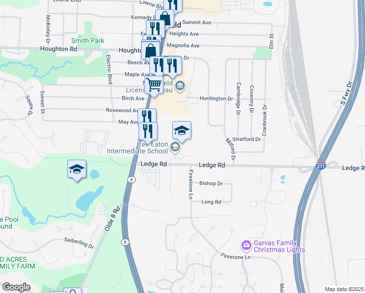 map of restaurants, bars, coffee shops, grocery stores, and more near 115 Ledge Road in Northfield