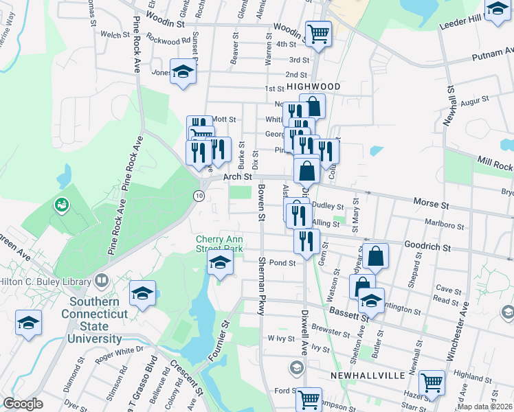 map of restaurants, bars, coffee shops, grocery stores, and more near 62 Easton Street in Hamden