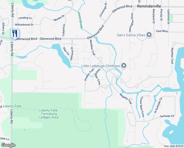 map of restaurants, bars, coffee shops, grocery stores, and more near 10185 Pirates Trail in Aurora