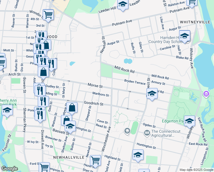 map of restaurants, bars, coffee shops, grocery stores, and more near 167 Morse Street in Hamden