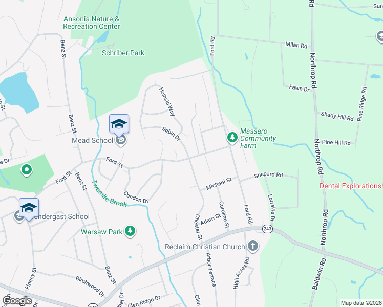 map of restaurants, bars, coffee shops, grocery stores, and more near 1 Sobin Drive in Ansonia