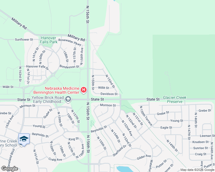 map of restaurants, bars, coffee shops, grocery stores, and more near 15330 Willit Street in Bennington