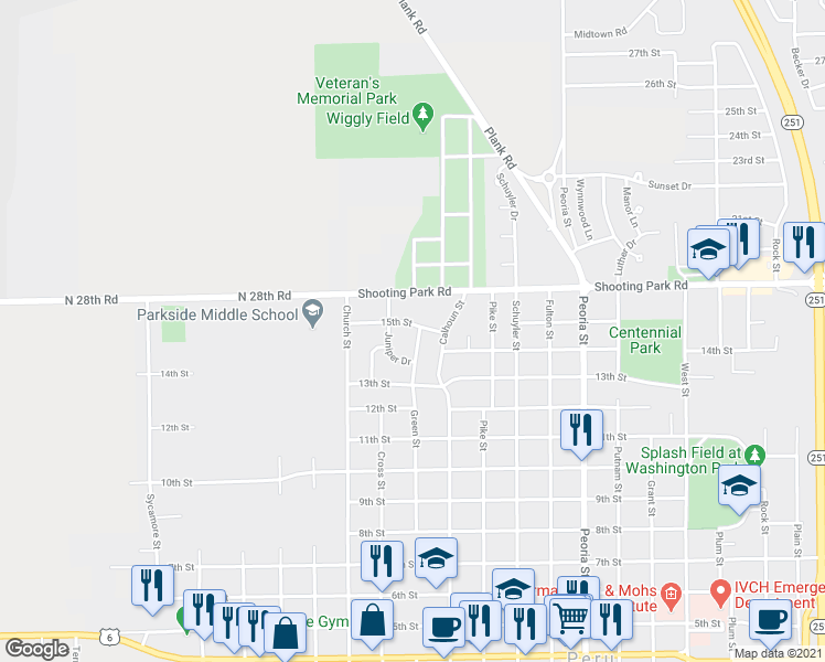 map of restaurants, bars, coffee shops, grocery stores, and more near 2304 15th Street in Peru