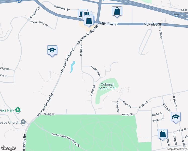 map of restaurants, bars, coffee shops, grocery stores, and more near 8517 N 47th St in Omaha