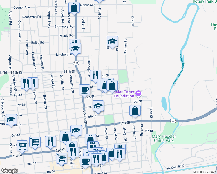 map of restaurants, bars, coffee shops, grocery stores, and more near 1106 9th Street in LaSalle
