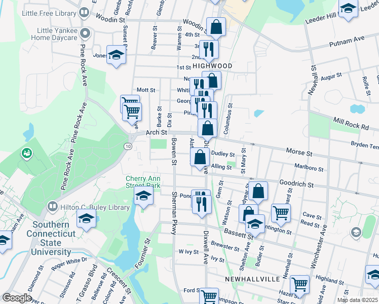 map of restaurants, bars, coffee shops, grocery stores, and more near 54 Alstrum Street in Hamden