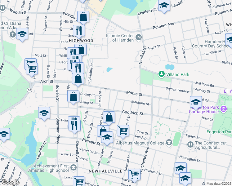 map of restaurants, bars, coffee shops, grocery stores, and more near 508 Shelton Avenue in Hamden