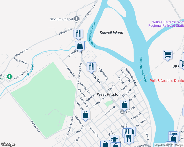 map of restaurants, bars, coffee shops, grocery stores, and more near 1026 Ledgeview Drive in Luzerne County