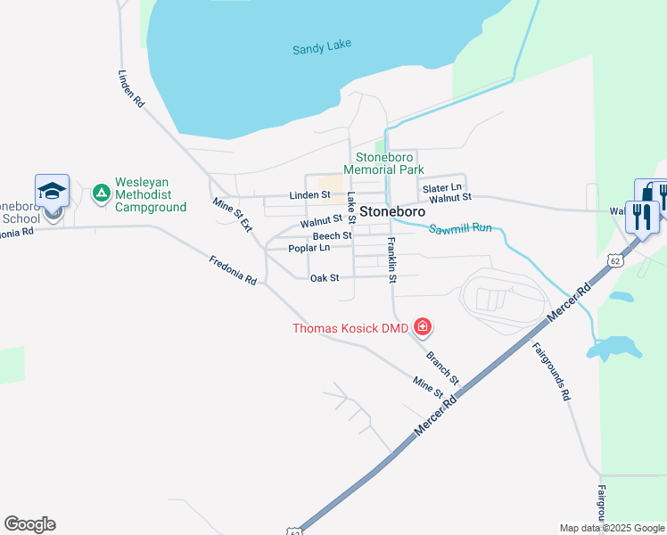 map of restaurants, bars, coffee shops, grocery stores, and more near 37 Oak Street in Stoneboro