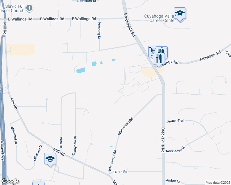 map of restaurants, bars, coffee shops, grocery stores, and more near 6930 Carriage Hill Drive in Brecksville