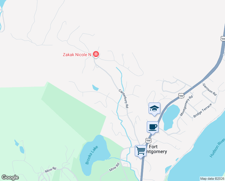 map of restaurants, bars, coffee shops, grocery stores, and more near 32 Weyant Road in Fort Montgomery