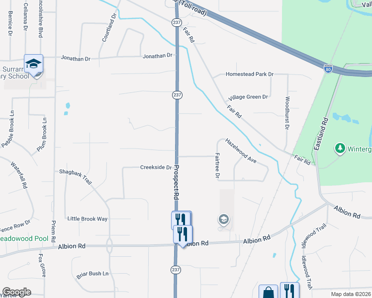 map of restaurants, bars, coffee shops, grocery stores, and more near 10029 Ohio 237 in Strongsville